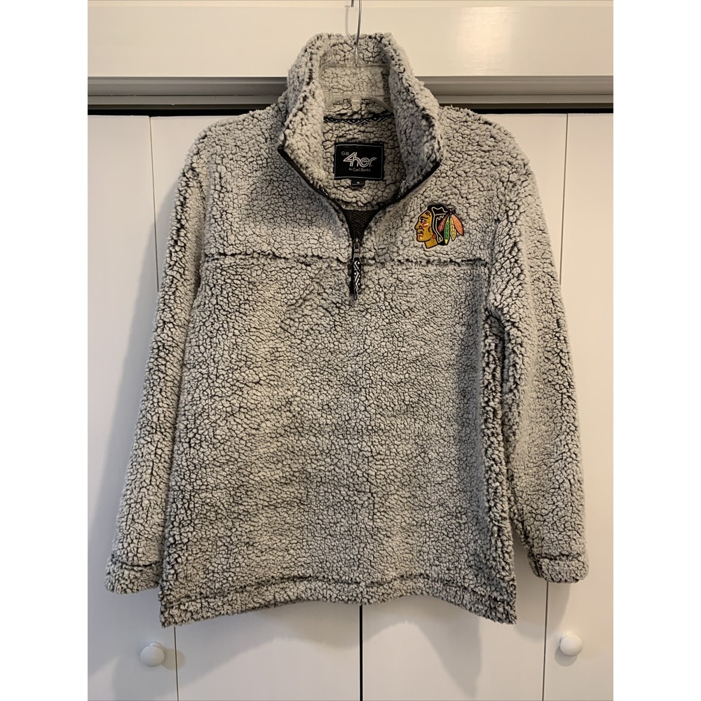 Womens‎ G-III 4Her by Carl Banks Gray CHICAGO BLACKHAWKS Sherpa 1/4 Zip Jacket S